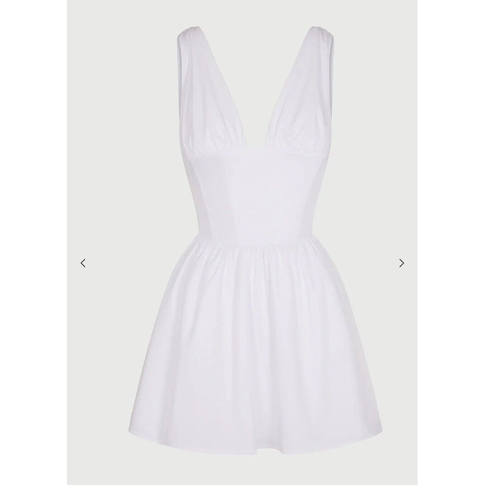 Naked Wardrobe SHIRTING V-NECK CORSET‎ MINI DRESS  White Size XS